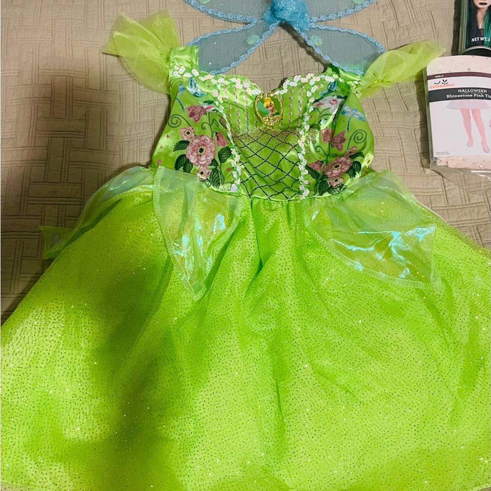 Disney Lime Green Floral Tinker Bell Costume and accessories.